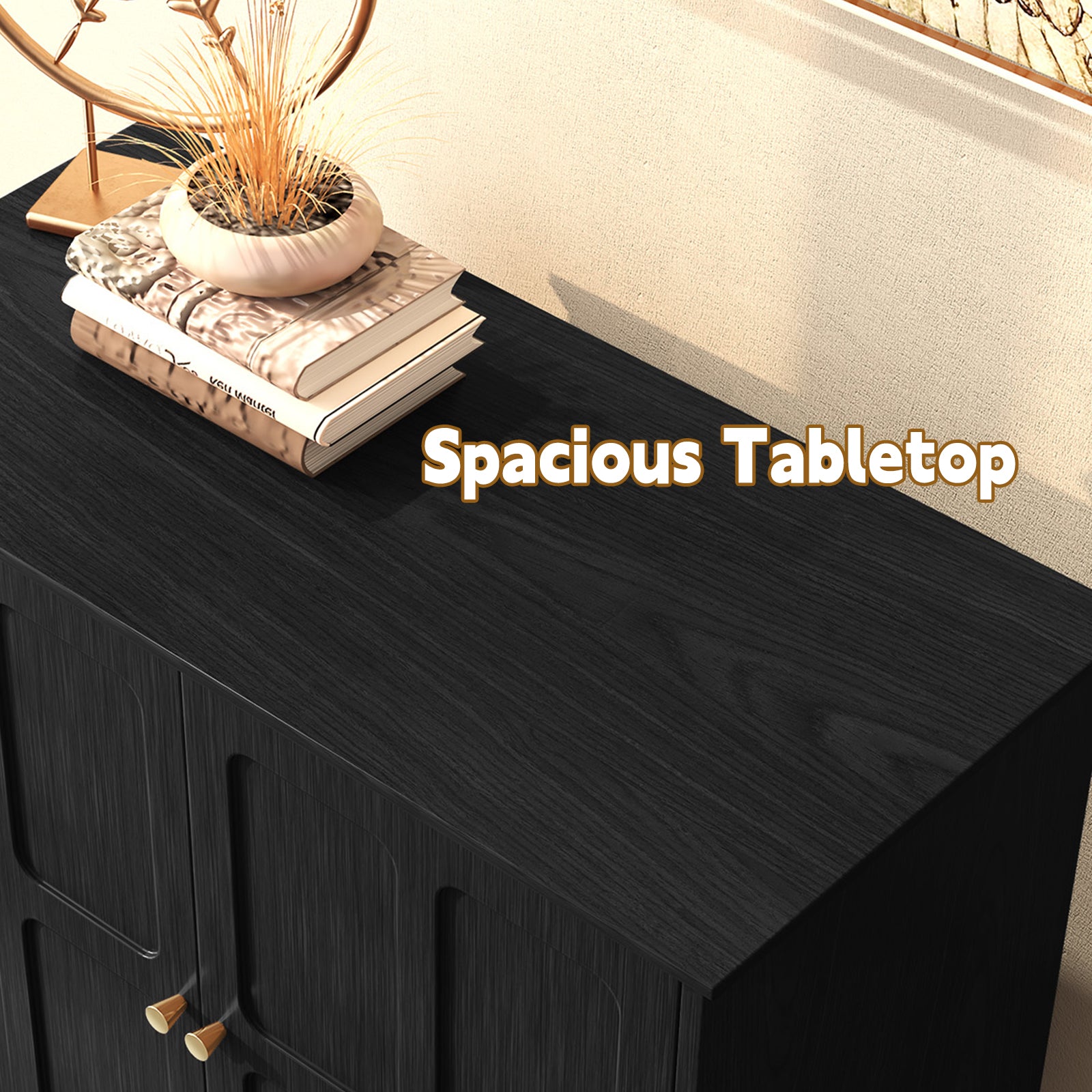 CBJCBJ 31.4"Mid Century Modern Sideboard Buffet Cabinet , Storage Cabinet with Adjustable Shelves, Accent Cabinet for Entryway, Dining Room, Black