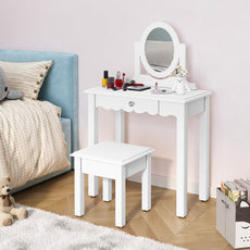 CBJCBJ Kids Vanity Set with Mirror and Stool（Detachable Top）, Wooden 2 in 1 Princess Makeup Desk Dressing Table