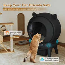 HLR 60L Smart Automatic Self-Cleaning Cat Litter Box, APP Control/Integrated Safety Protection, Cat Ears Design, White