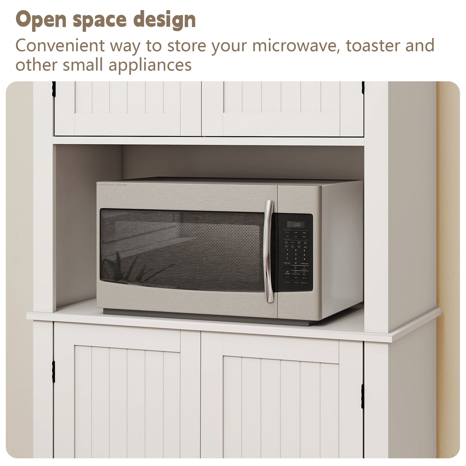 HLR 72" Kitchen Pantry Cabinet, Freestanding Pantry Storage Cabinet with Hutch & Shelves, White