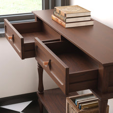 CBJCBJ Minimal Assembly Console Table, Entryway Table with 2 Drawers and Open Shelf, for Living Room, Brown