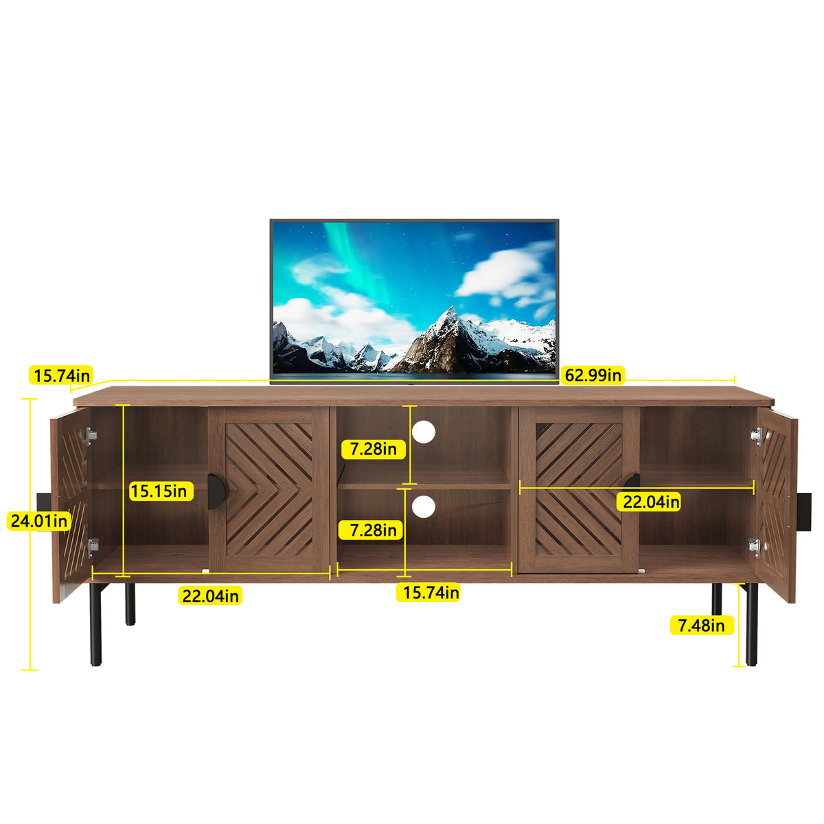 CBJCBJ Modern Mid Century 63" TV Stand for 70" TV with Storage, Entertainment Center for Living Room, Walnut
