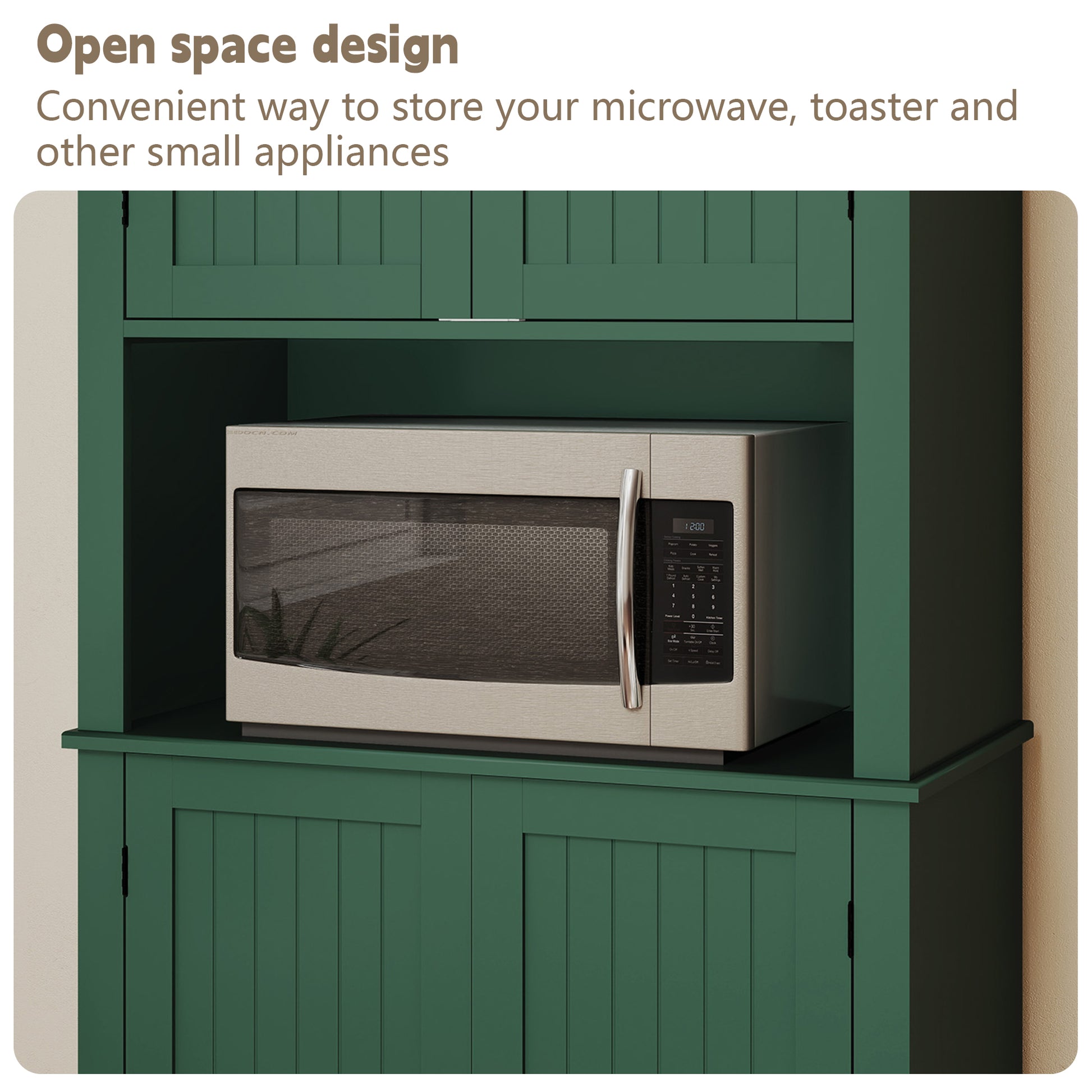 HLR 72" Kitchen Pantry Cabinet, Freestanding Pantry Storage Cabinet with Hutch & Shelves, Green