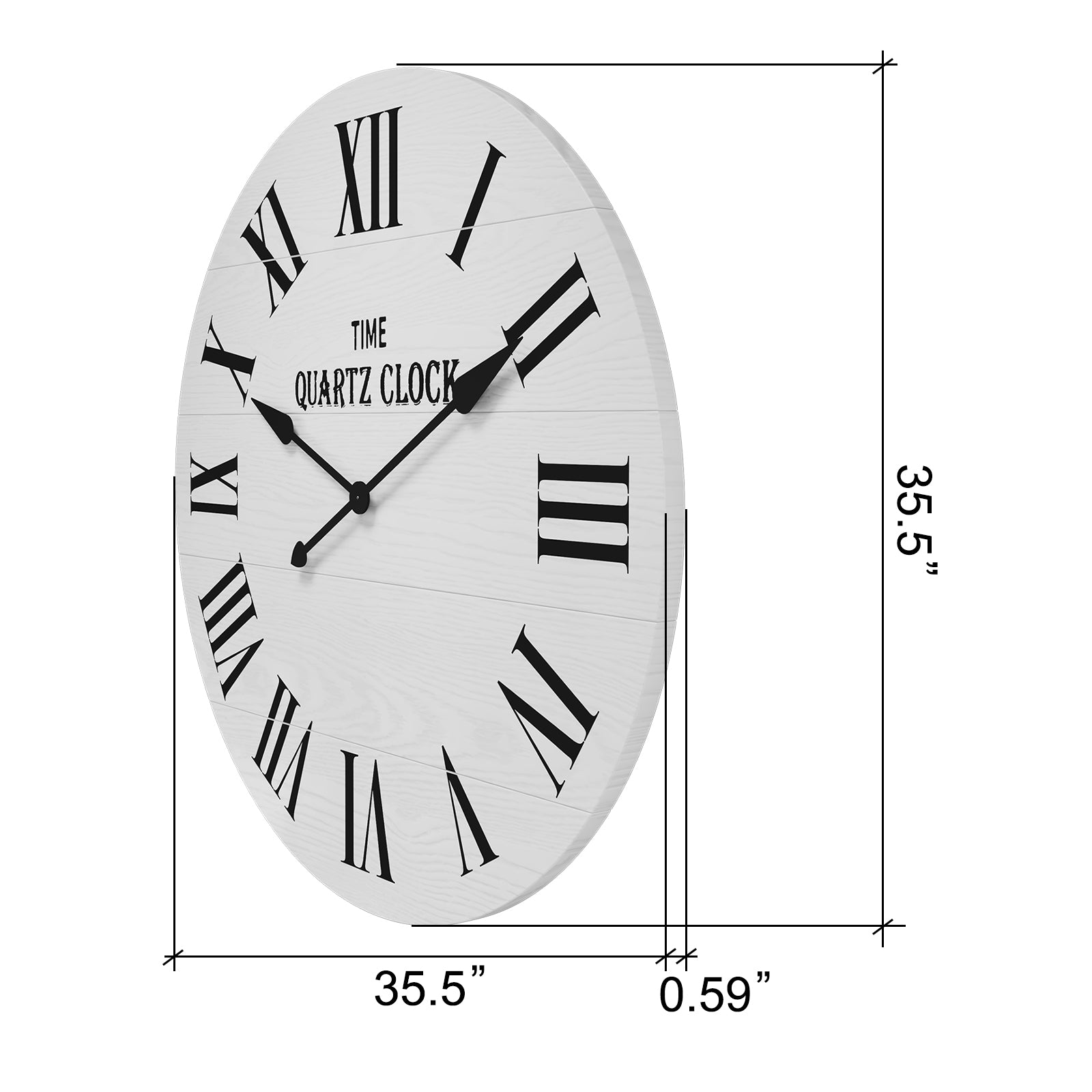 HLR 35.5” Farmhouse Large Shiplap Round Wall Clock with Roman Numeral for Living Room Decor, White