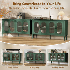 HLR 58'' Large Sideboard Buffet Cabinet with Storage, 4 Glass Modern Credenza Table for Kitchen, Green