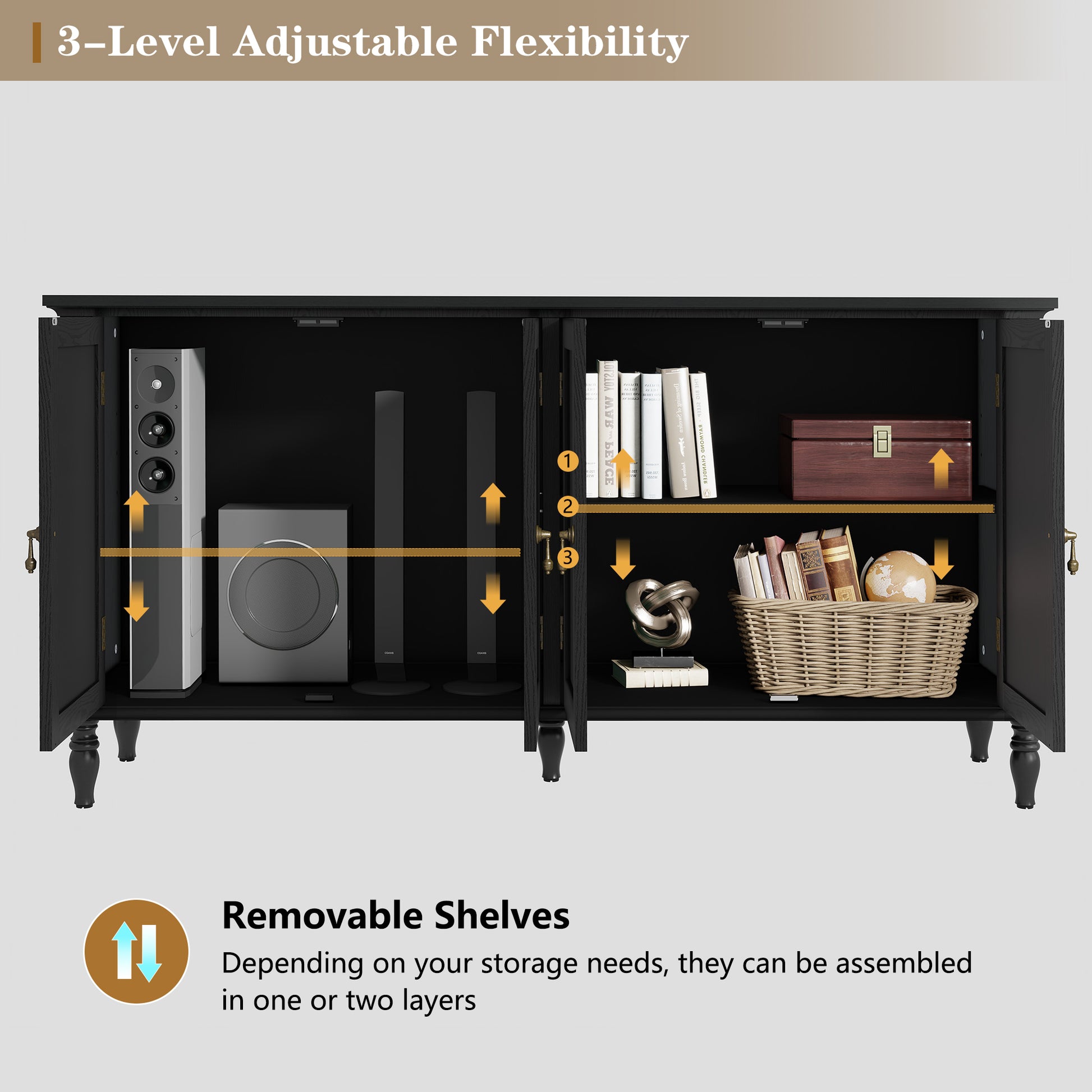 CBJCBJ 58" Retro Sideboard Buffet Cabinet with Storage, Accent Cabinet for Kitchen, Living Room