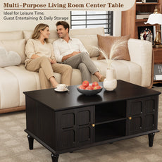 CBJCBJ Mid-Century Coffee Table,Living Room Center Table with 4-Door Storage and Open Storage, Black