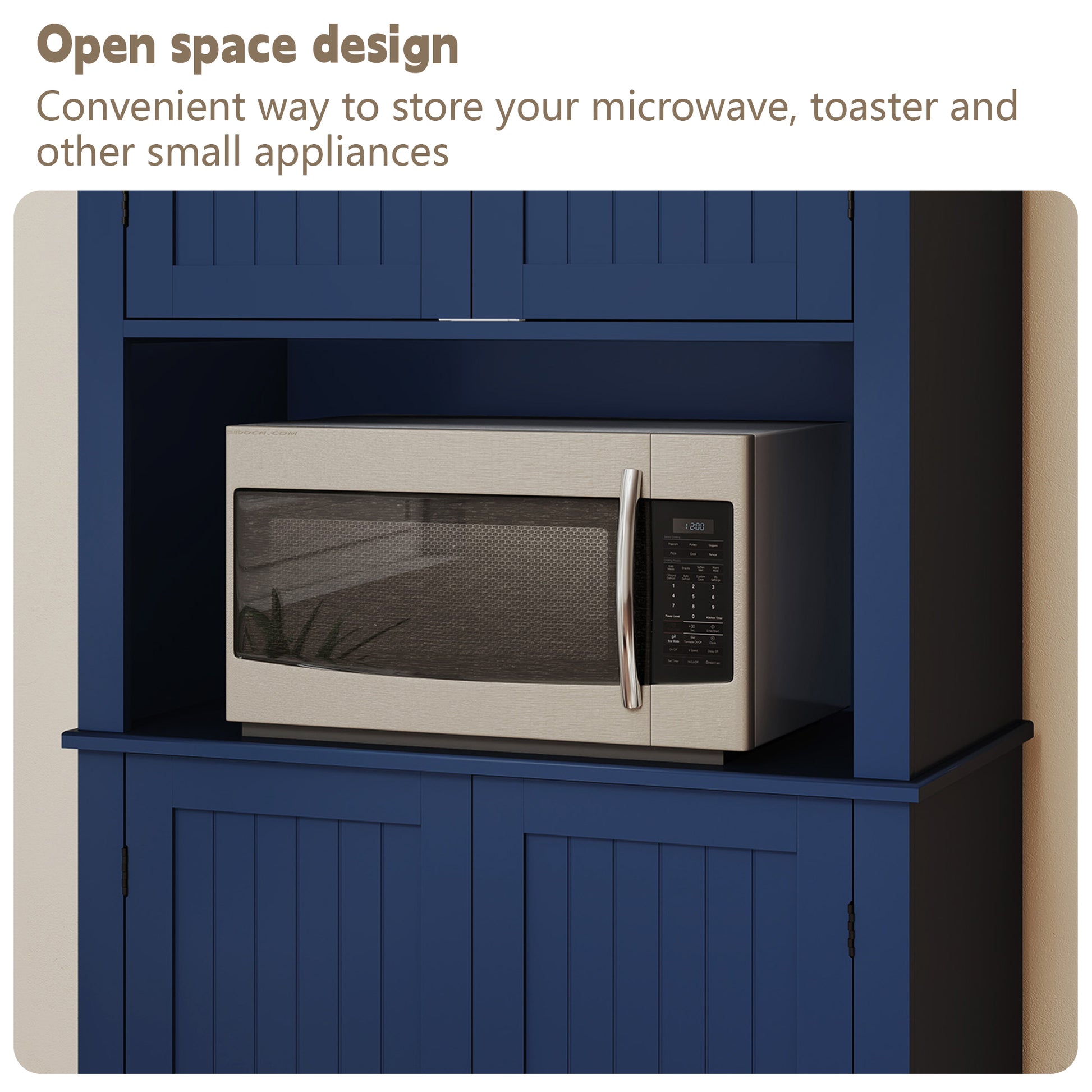 HLR 72" Kitchen Pantry Cabinet, Freestanding Pantry Storage Cabinet with Hutch & Shelves, Navy Blue