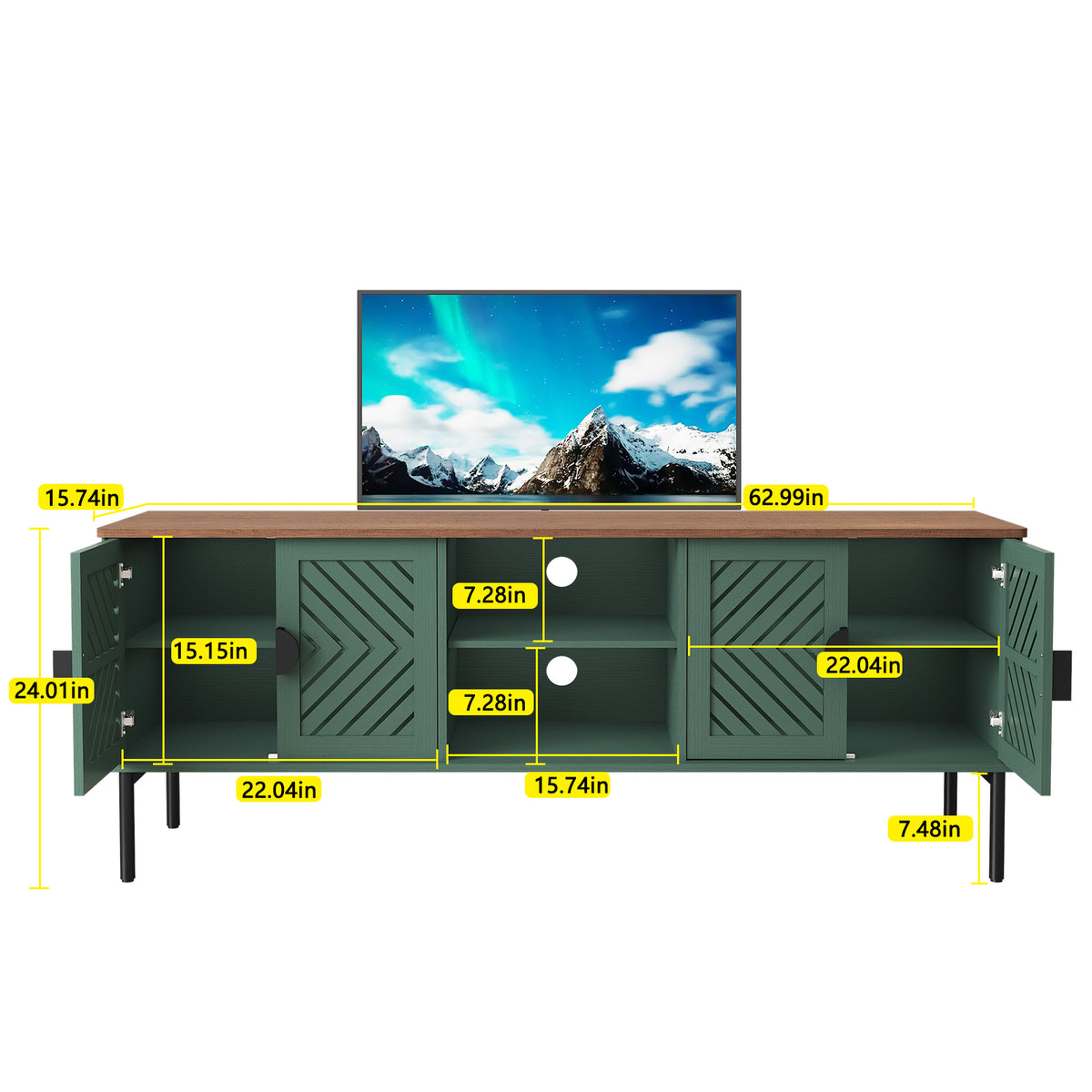 CBJCBJ Modern Mid Century 63" TV Stand for 70" TV with Storage, Entertainment Center for Living Room,Green