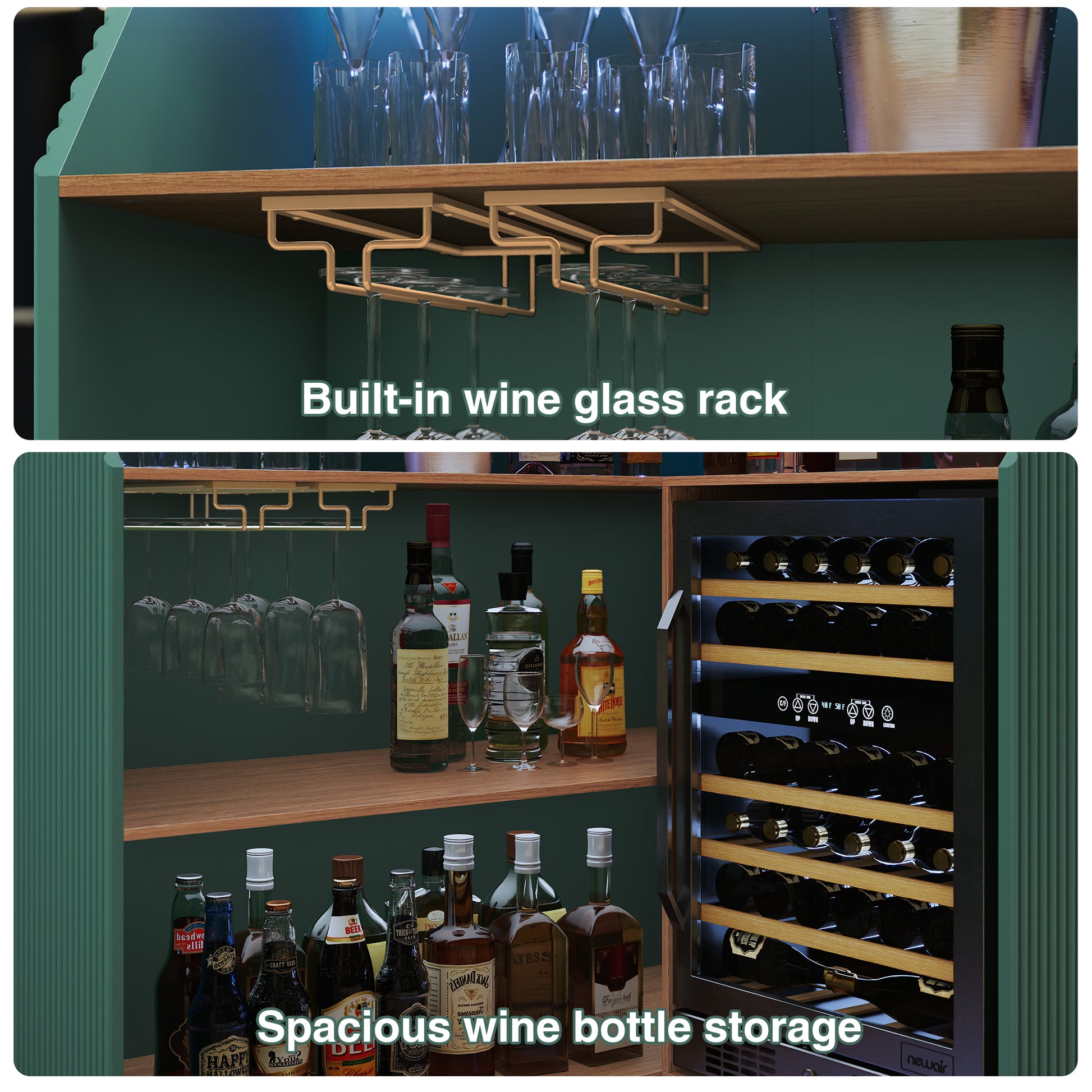 CBJCBJ L-Shaped Home Bar Cabinet,4-Tier Corner Bar counter with Fridge Space,Unit Wine Cabinet with Storage,Green