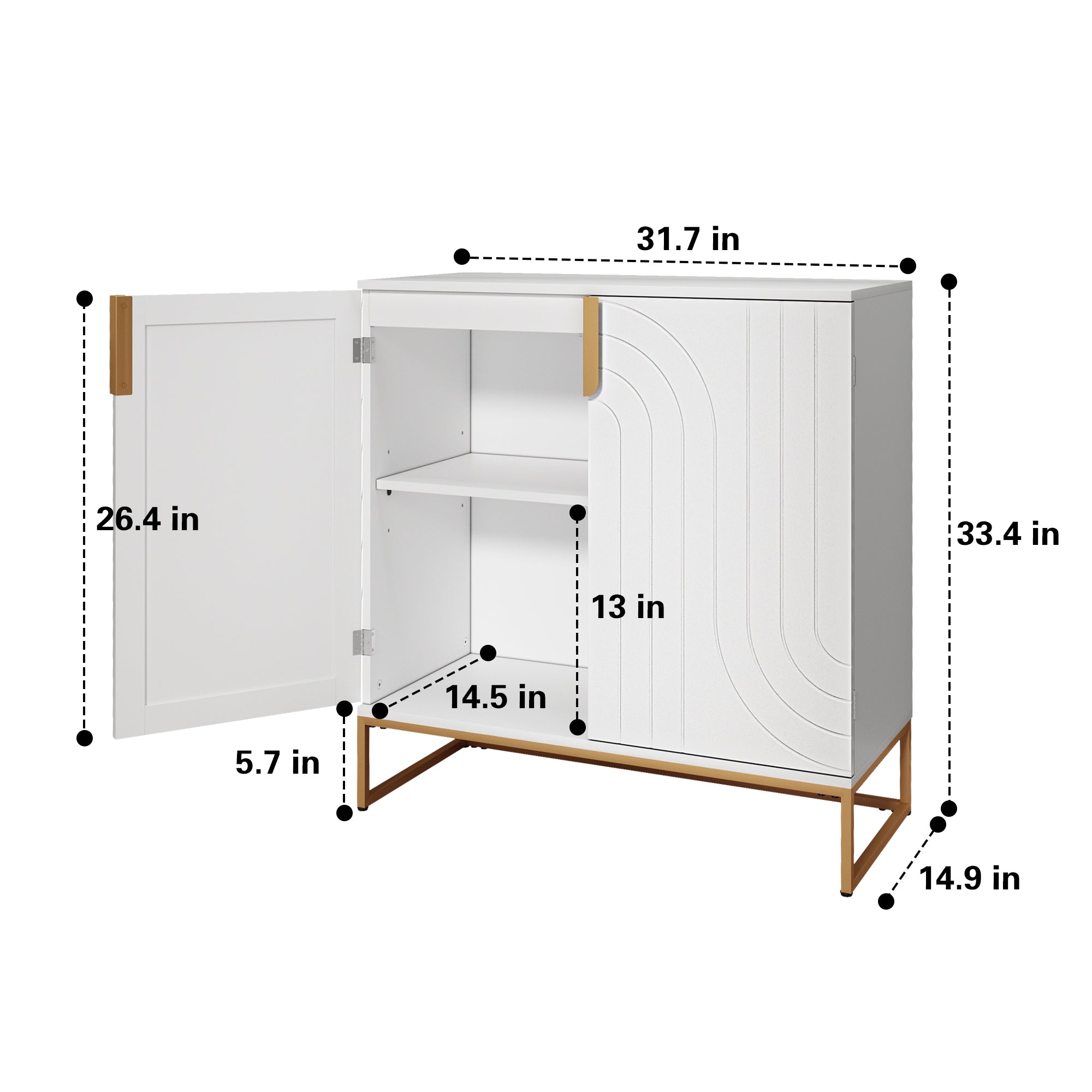 HLR 31.7" Kitchen Wood Accent Cabinet with 2 Doors, Sideboard with Storage for Dining Room, White