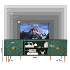 HLR Modern 70" TV Stand, for TVs up to 80", Living Room Entertainment Center with 4 Door Storage Cabinet, Green
