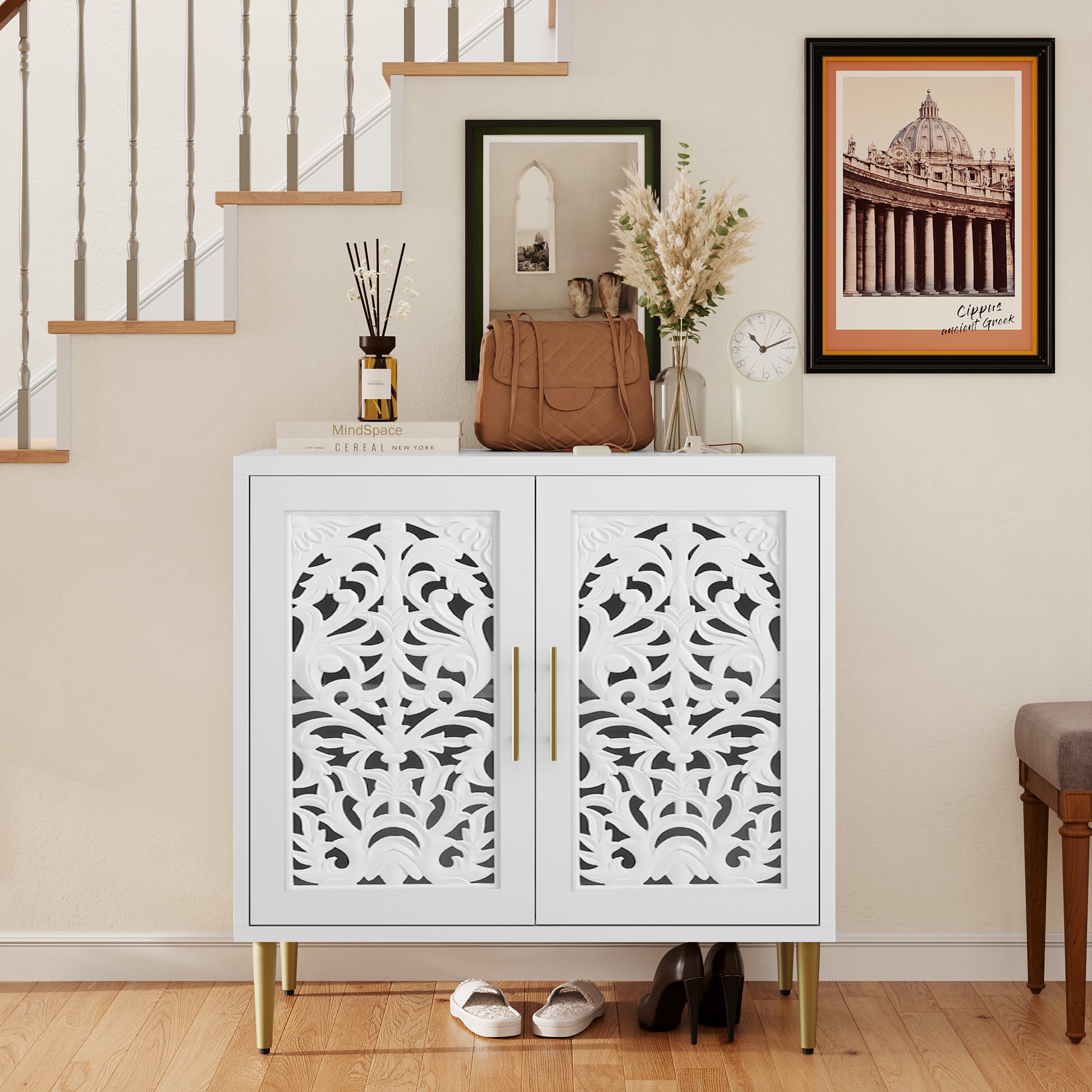HLR 31.4" Accent Cabinet, 2 Doors Sideboards and Buffets Cabinet with Storage for Living Room, White
