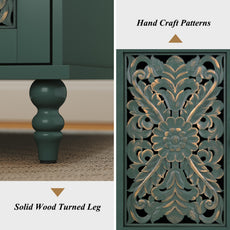 CBJCBJ Retro Carved Nightstands Set of 2 with Socket, Side Tables with Open Compartment and Storage, End Tables for Living Room，Green