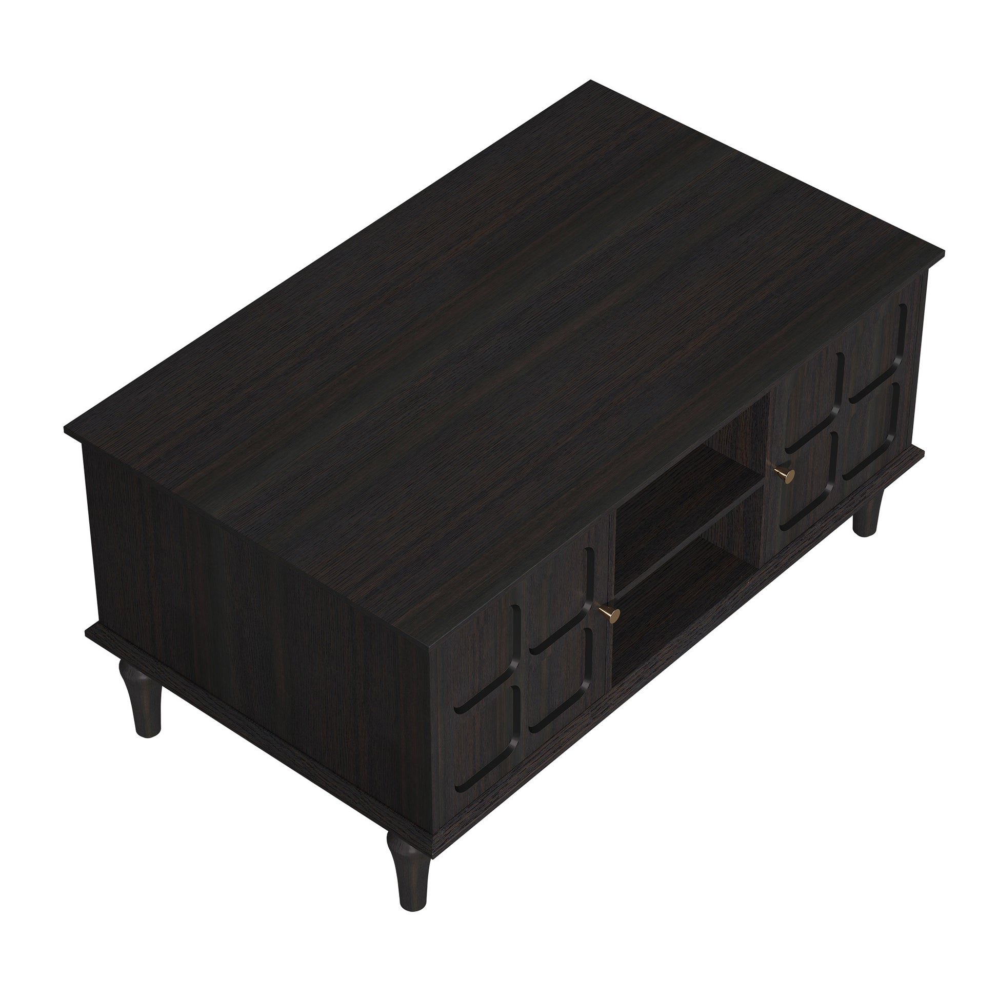 HLR 39.4" Mid Century Coffee Table with Storage, Wood Center Table with Open Shelves for Living Room, Black