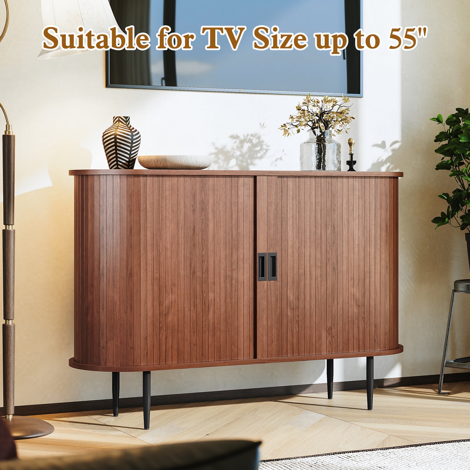 CBJCBJ 47" Sideboard Buffet Cabinet with Storage, Modern Accent Cabinet for Dining Room, Brown