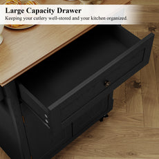 HLR Small Kitchen Islands Table with Storage, Rolling Wood Microwave Cart on Wheels for Dining Room, Black