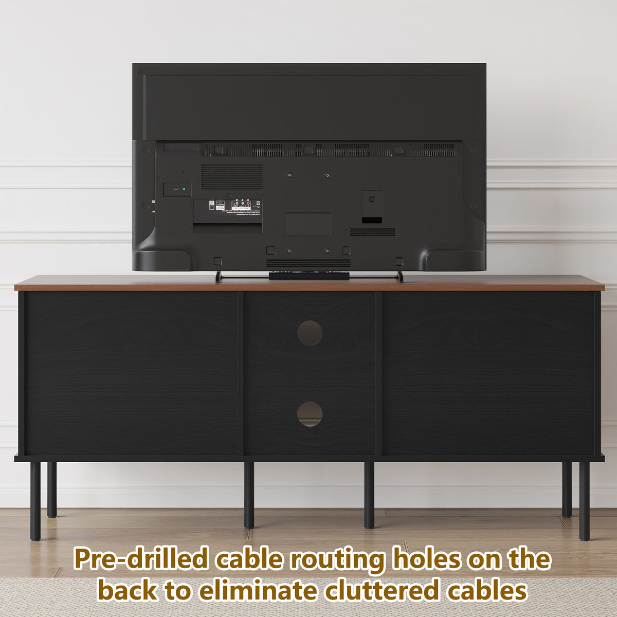 CBJCBJ Modern Mid Century 55" TV Stand for 65" TV, Entertainment Center with Storage and Openwork Cabinet Doors,Black