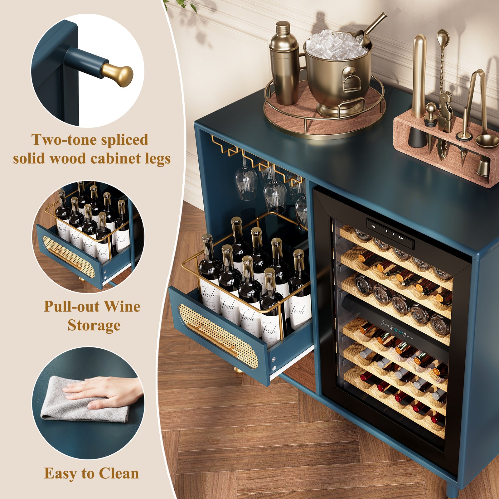 CBJCBJ Modern Wine Bar Cabinet with Ice Bar, Coffee Bar for Dining Room (No Refrigerator Included),Blue
