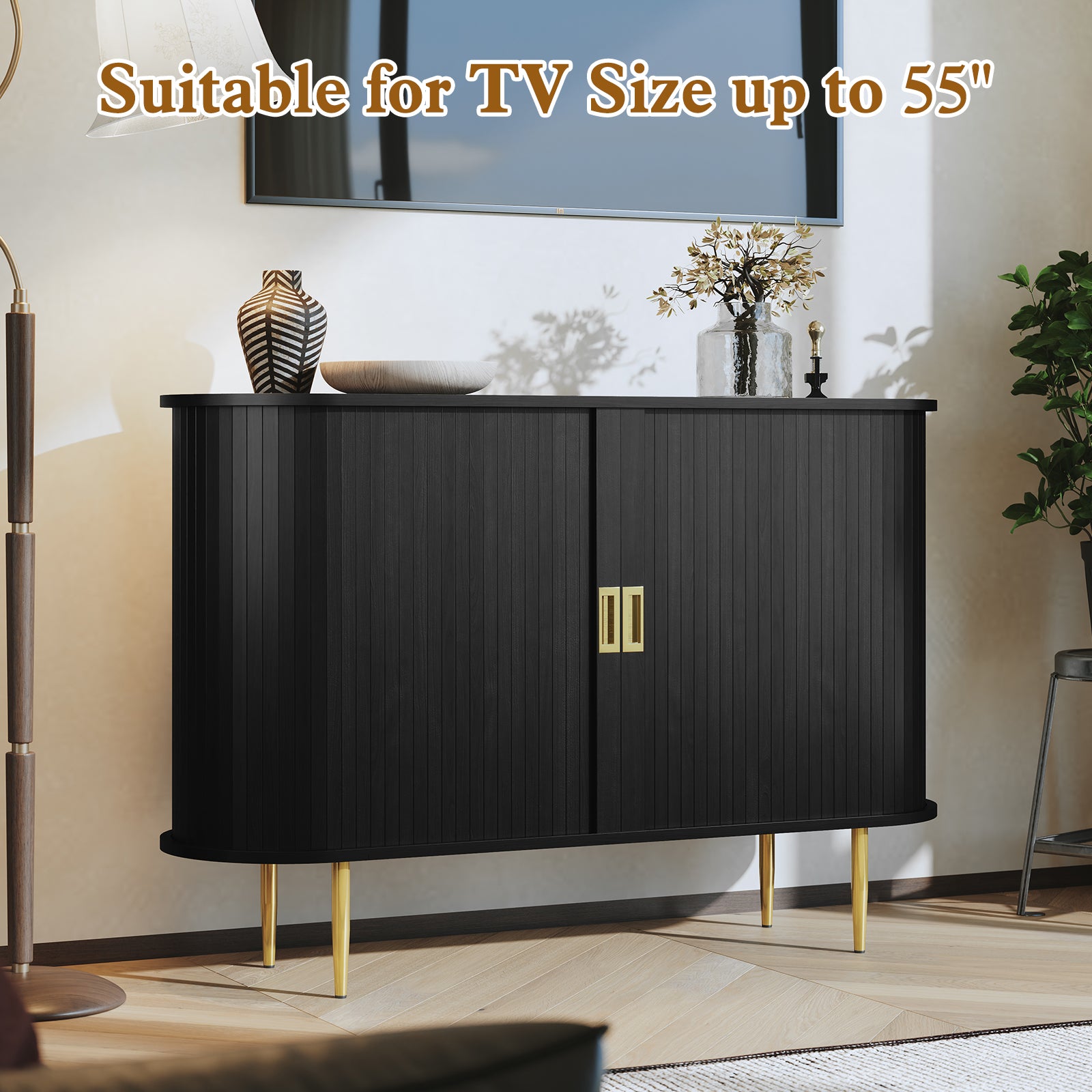 CBJCBJ 47" Sideboard Buffet Cabinet with Storage, Modern Accent Cabinet for Dining Room,Black