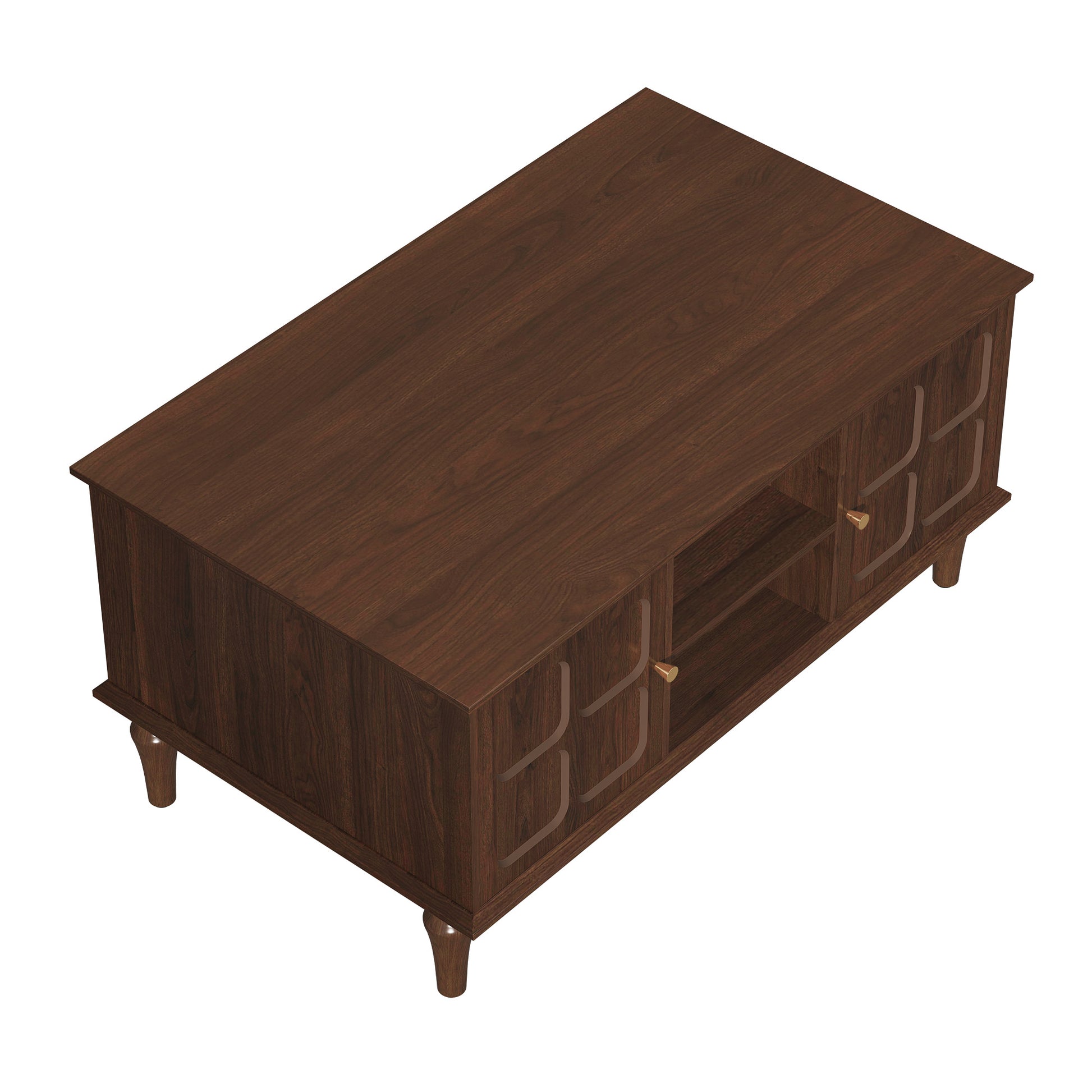 HLR 39.4" Mid Century Coffee Table with Storage, Wood Center Table with Open Shelves for Living Room, Brown