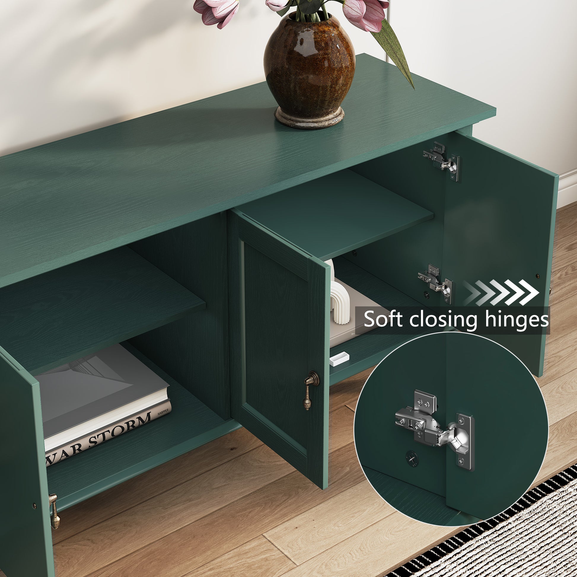 CBJCBJ 67" TV Stand, for TVs up to 75", Retro Entertainment Center with Storage for Living Room,Green