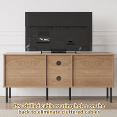 CBJCBJ Modern Mid Century 55" TV Stand for 65" TV, Entertainment Center with Storage and Openwork Cabinet Doors,Wood