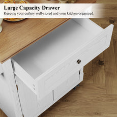 HLR Small Kitchen Islands Table with Storage, Rolling Wood Microwave Cart on Wheels for Dining Room, White