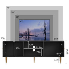 HLR 67 In Fluted TV Stand for TVs Up to 75 Inch, Mid Century Modern Entertainment Center with Storage, Black