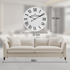 CBJCBJ 35.5” Farmhouse Large Shiplap Round Wall Clock with Roman Numeral for Living Room Decor,White