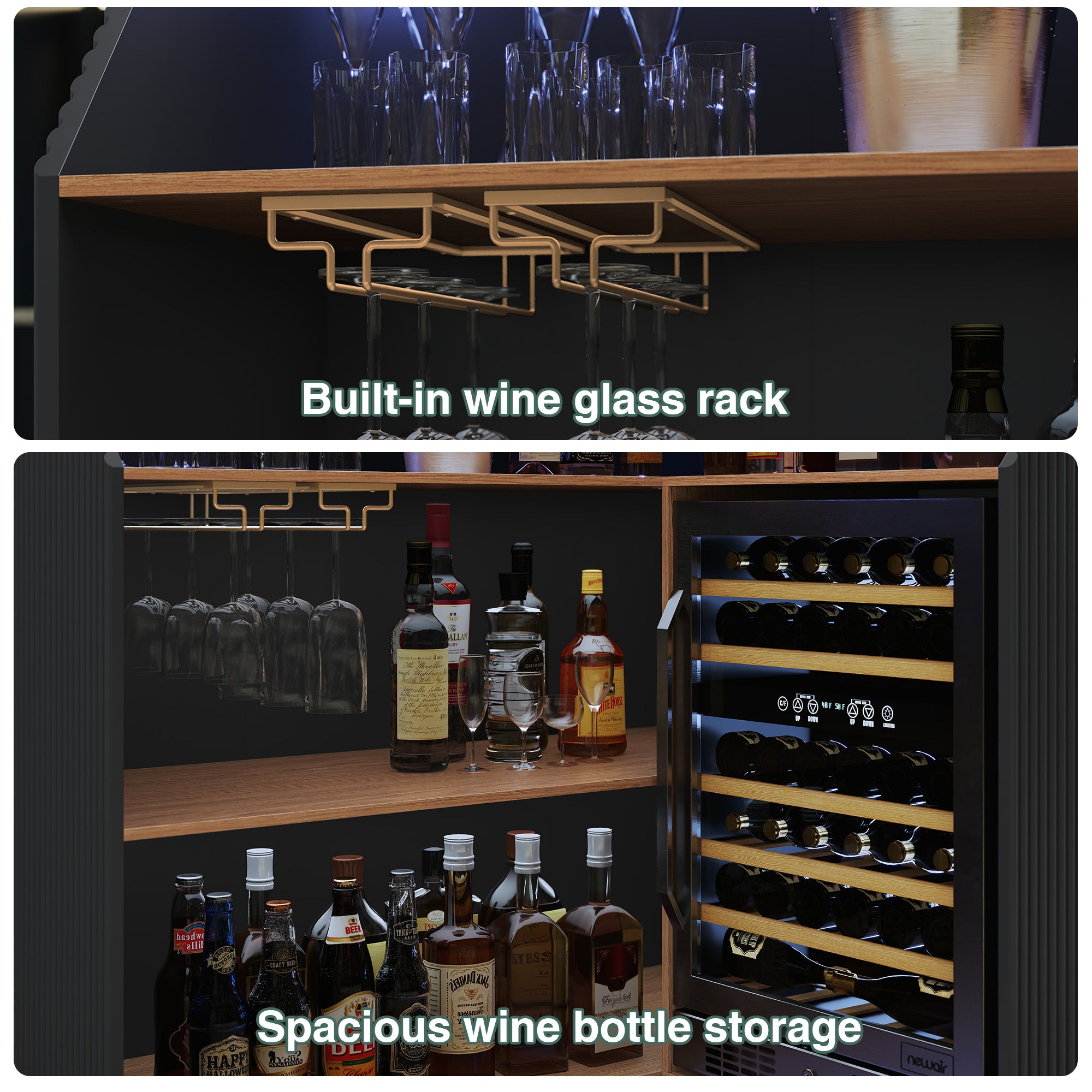 CBJCBJ L-Shaped Home Bar Cabinet,4-Tier Corner Bar counter with Fridge Space,Unit Wine Cabinet with Storage,Black