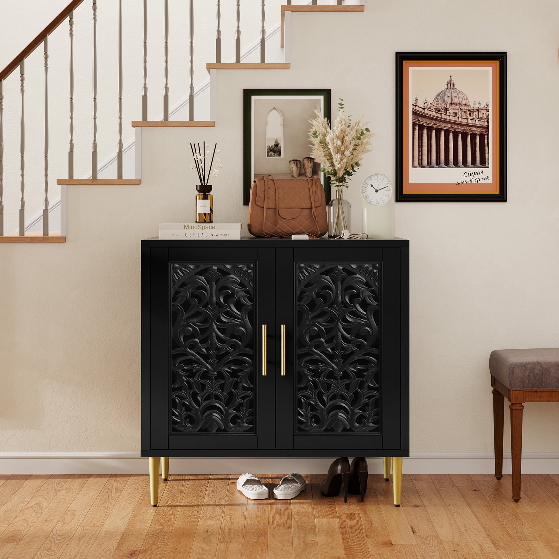 HLR 31.4" Accent Cabinet, 2 Doors Sideboards and Buffets Cabinet with Storage for Living Room, Black