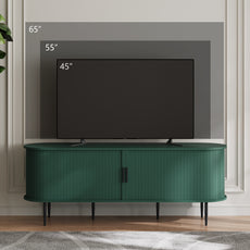 HLR 55" Green TV Stand for 65" TV, Wood Entertainment Center with 2 Sliding Tambour Doors Storage, Mid-Century