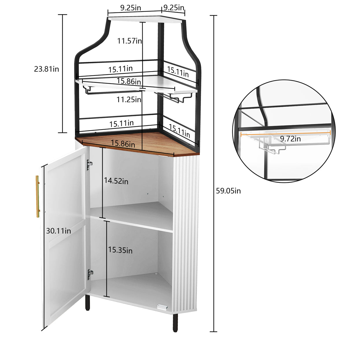 HLR Corner Coffee Bar Cabinet with LED Strip, 4-Tiers Modern Tall Liquor Cabinet with Wine Rack for Dining Room, White