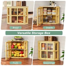 HLR Double Layer Bamboo Bread Box for Kitchen Counter, Large Capacity Bread Storage Bin with Acrylic Door,Brown