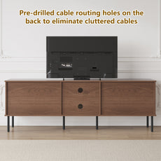 HLR Mid Century Modern 70" Large TV Stand for 80 Inch TV, Entertainment Center with Storage, Brown