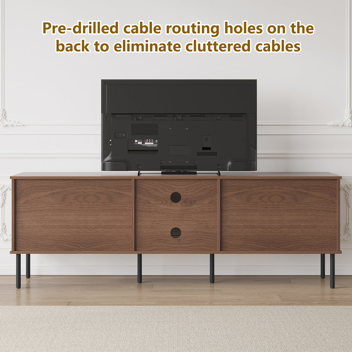 HLR Mid Century Modern 70" Large TV Stand for 80 Inch TV, Entertainment Center with Storage, Brown