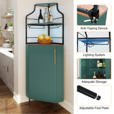 HLR Corner Coffee Bar Cabinet with LED Strip, 4-Tiers Modern Tall Liquor Cabinet with Wine Rack for Dining Room