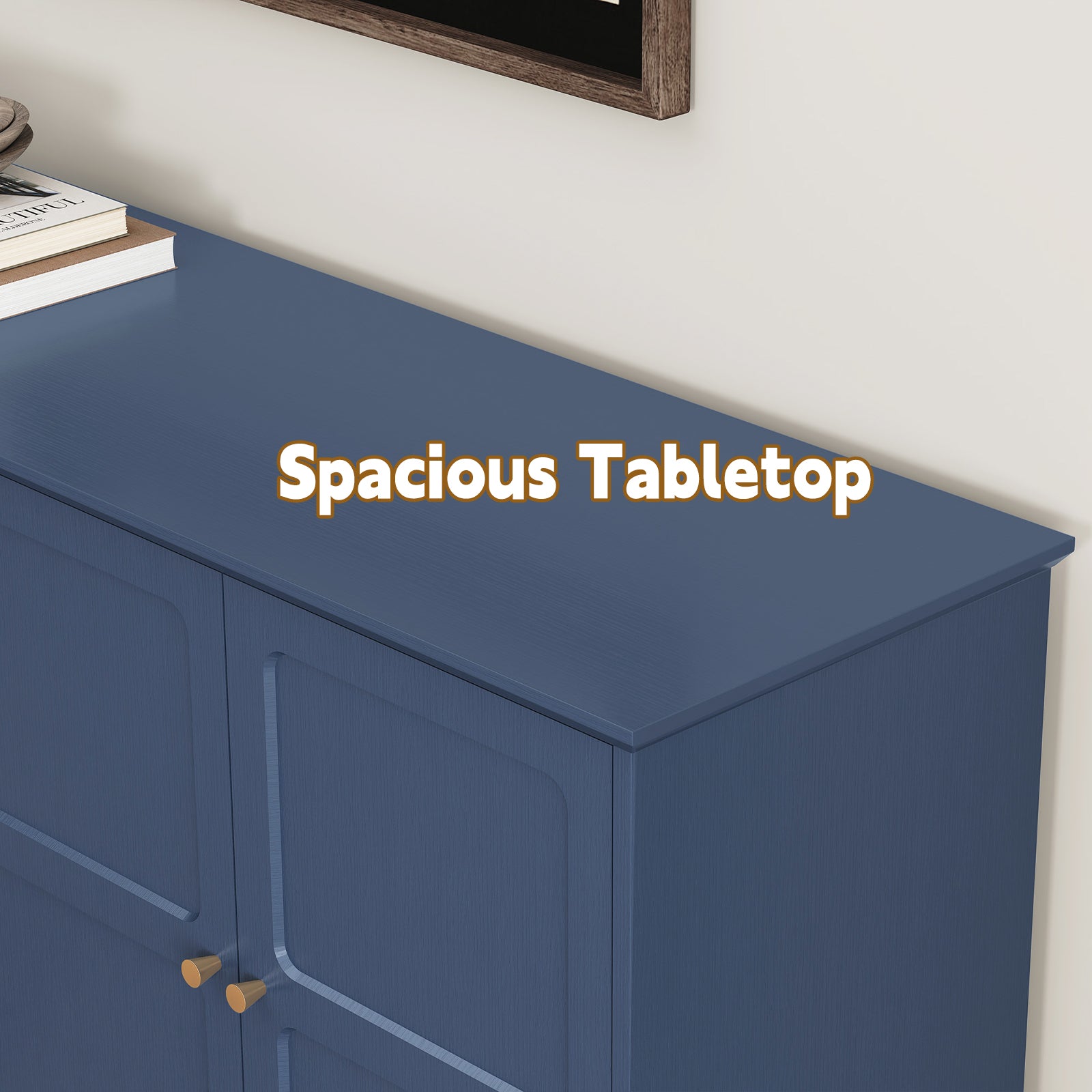 CBJCBJ Mid-Century 58'' Wood 4 Door Sideboard Buffet Cabinet for Living Dining & Bedroom, Blue