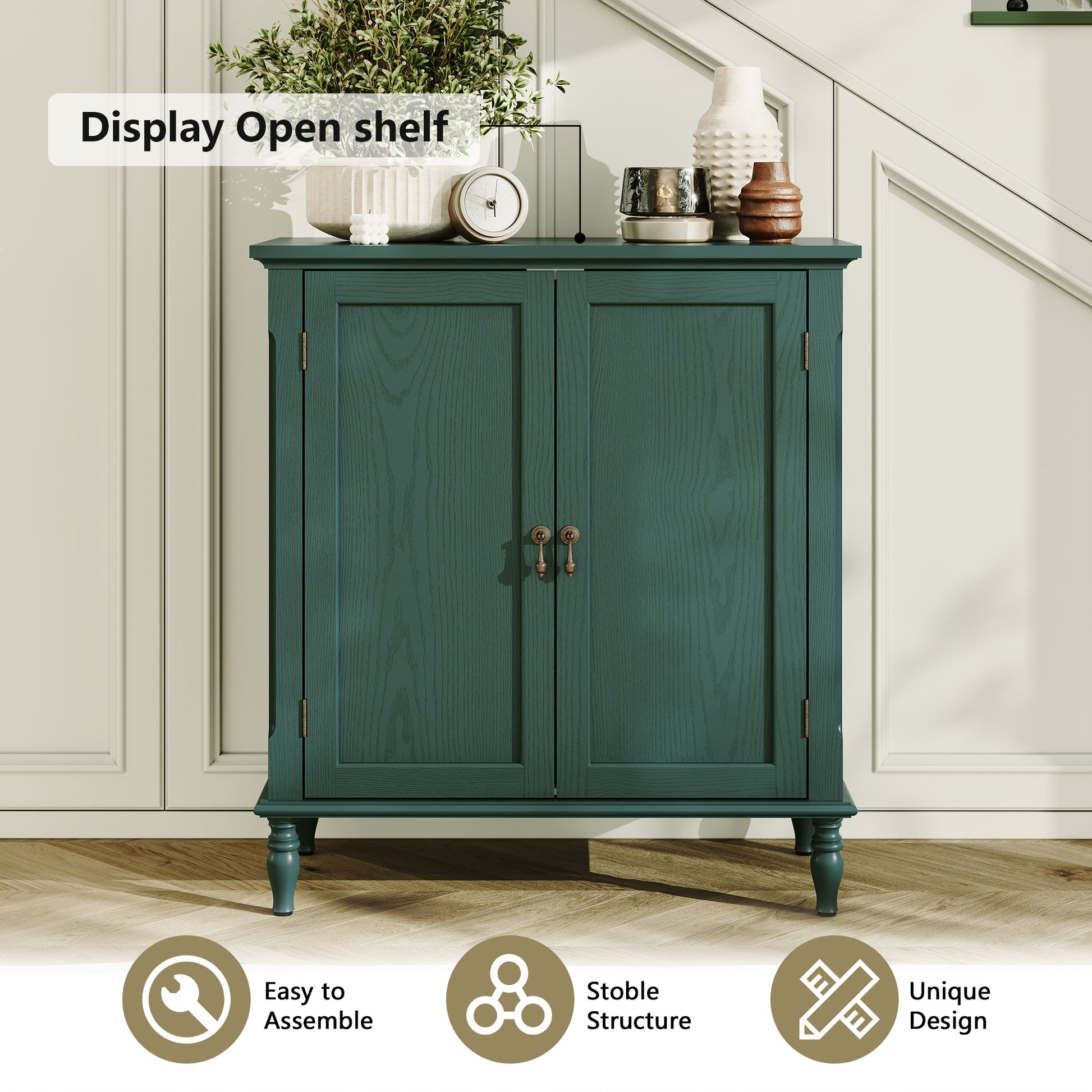 CBJCBJ Retro 34" Sideboard Buffet Cabinet with Storage, Accent Cabinet for Dining Room, Living Room,Green