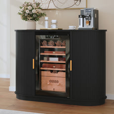 HLR Mid Century Coffee Bar Cabinet, Wine Cabinet Mini Fridge Space, Black