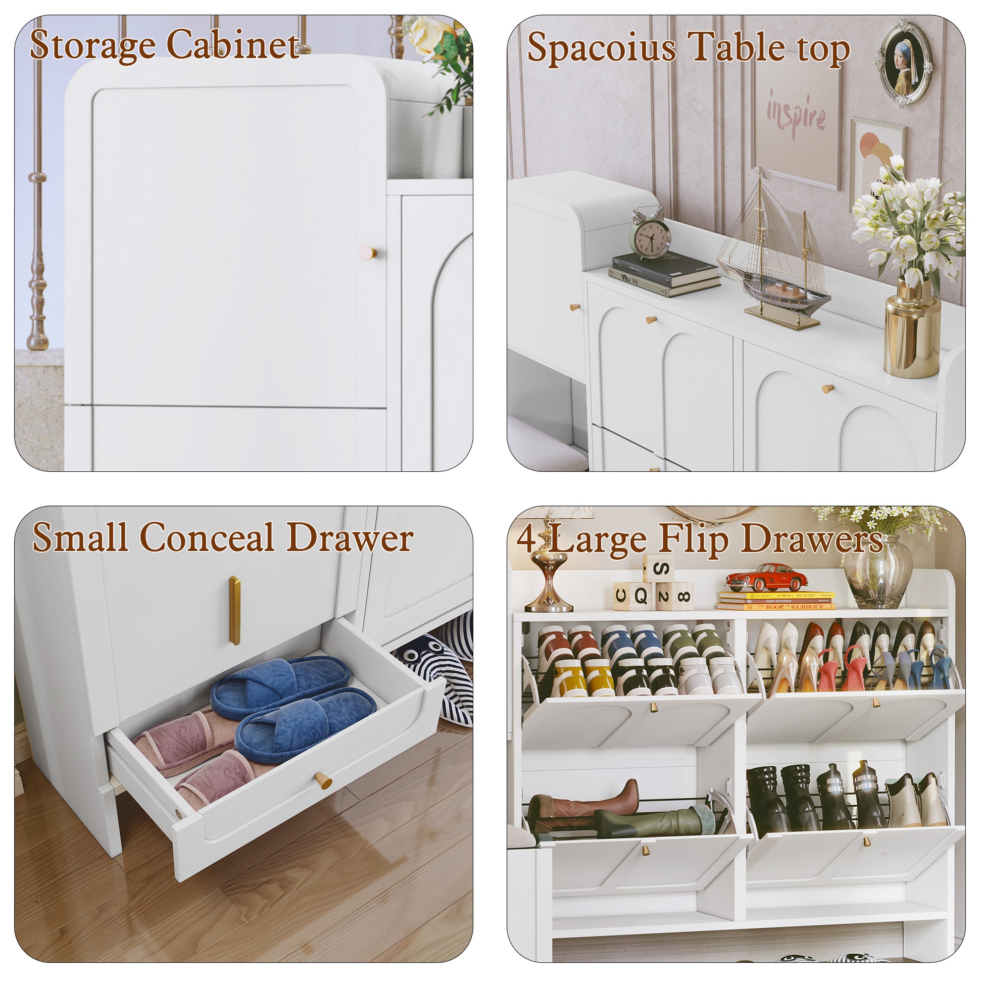 HLR® Modern Large Shoe Cabinet with 4 Flip Drawers
