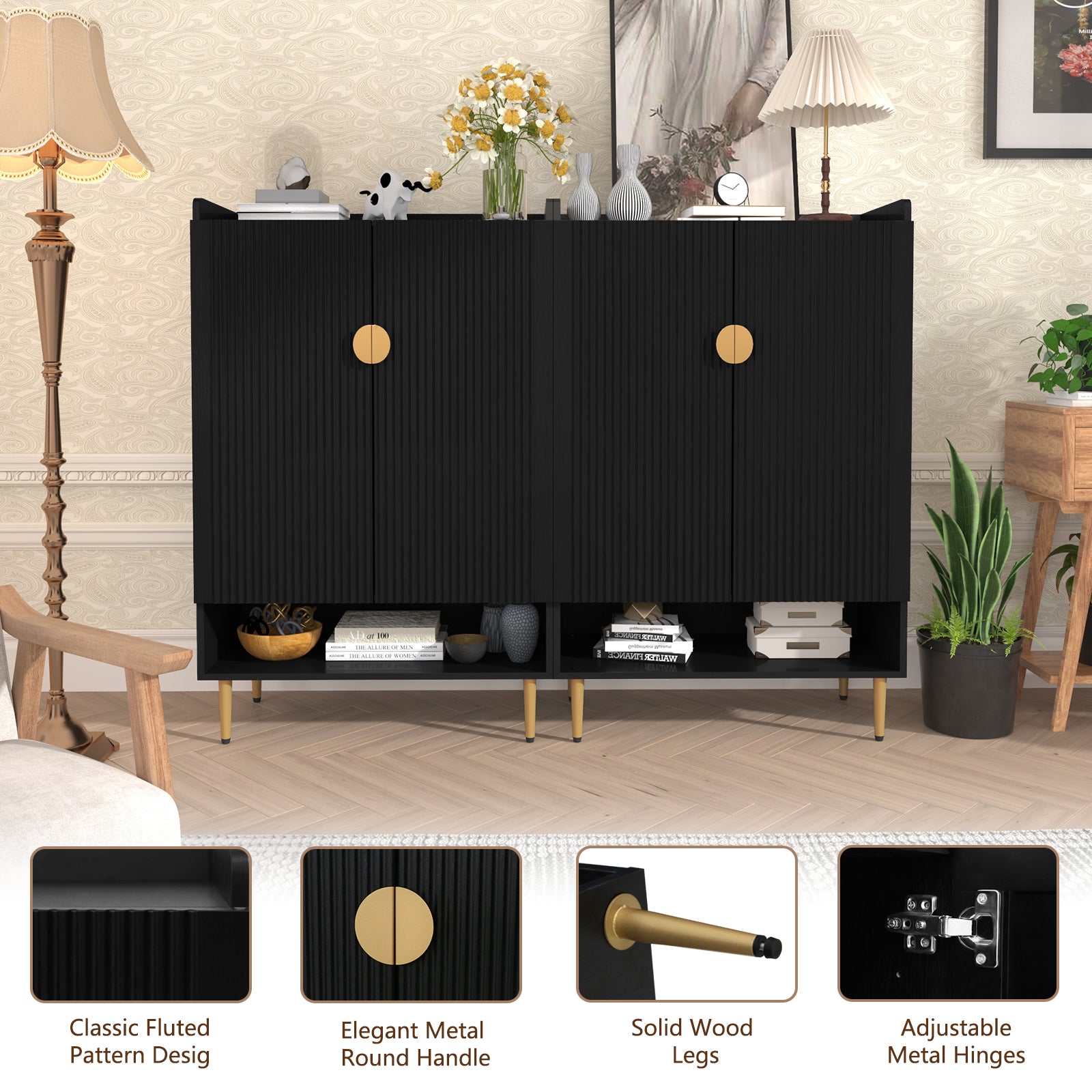 CBJCBJ 7-Tier Shoe Cabinet Storage with 2 Door and Adjustable Shelves Wood Shoes Rack for Entryway, Black