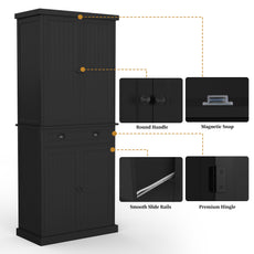 HLR Freestanding Durable Kitchen Pantry Storage Cabinet with Adjustable Shelves, Black