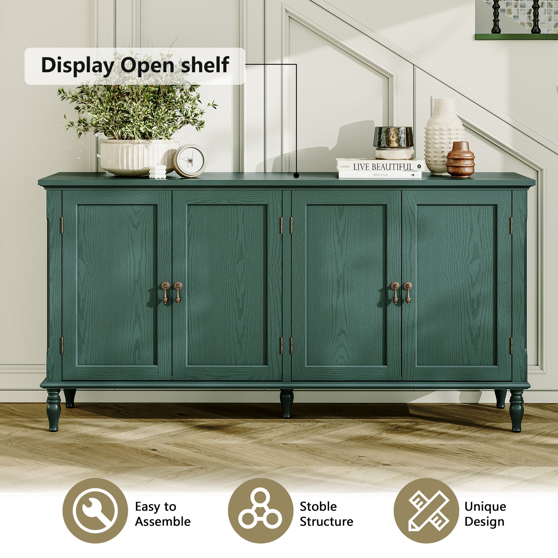 HLR 58'' Large Sideboard Buffet Cabinet with Storage, 4 Doors Modern Credenza Table for Living Room