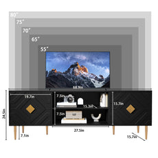 HLR Modern 70" TV Stand, for TVs up to 80", Living Room Entertainment Center with 4 Door Storage Cabinet, Black