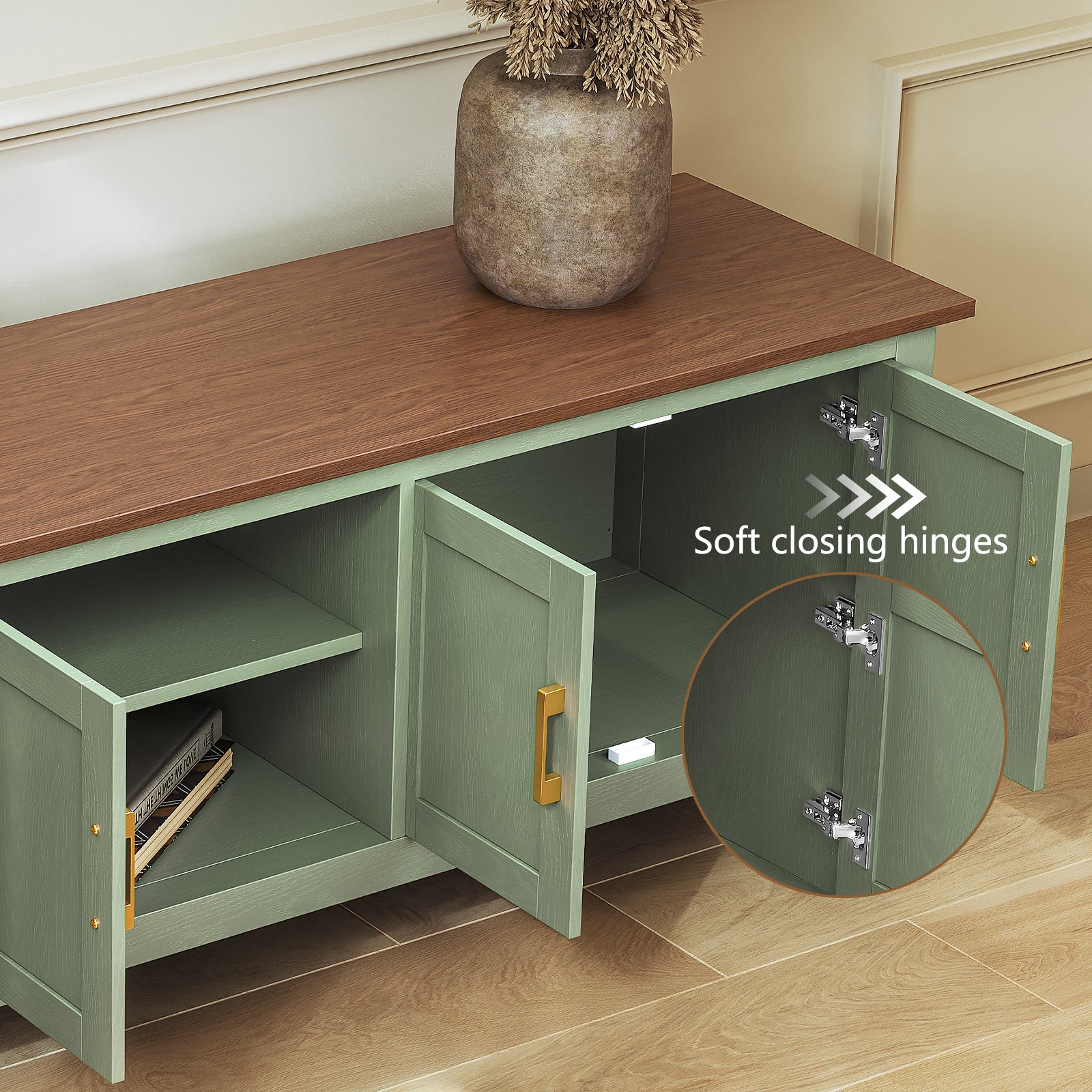 HLR® Farmhouse 63" TV Stand, for TVs up to 70", Living Room Wooden Entertainment Center with Storage