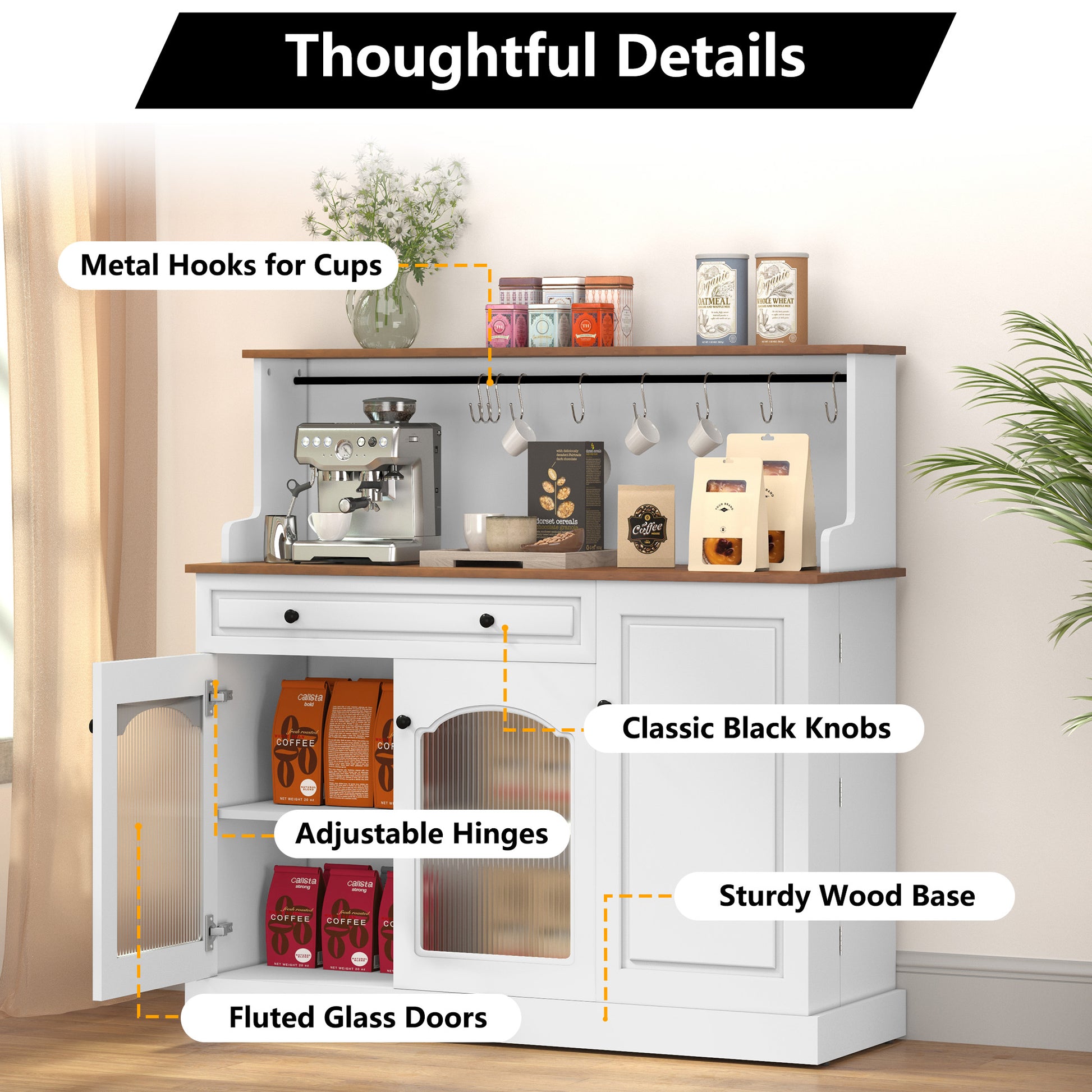 HLR® 48” Farmhosue Coffee Bar Cabinet with Hutch