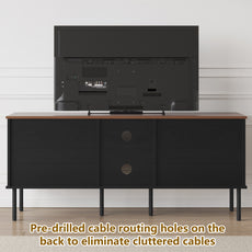 HLR Mid Century Modern 55" TV Stand for 65 Inch TV, Entertainment Center with Storage, Black