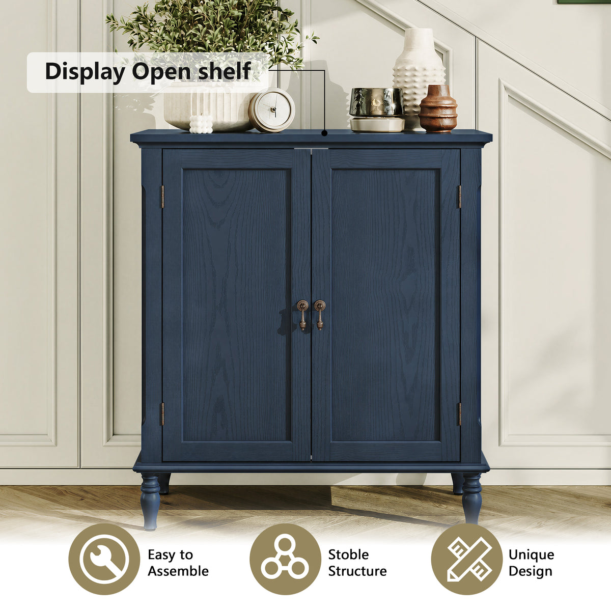 CBJCBJ Retro 34" Sideboard Buffet Cabinet with Storage, Accent Cabinet for Dining Room, Living Room,Blue